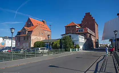 Historische Speicher auf der Hafeninsel in der Hansestadt Stralsund
